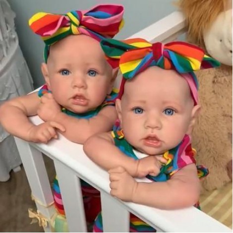 22'' Twin Sisters Little Veda And Sariah Reborn Baby Doll Girl, Handmade Weighted Vinyl Silicone  Babies Dolls