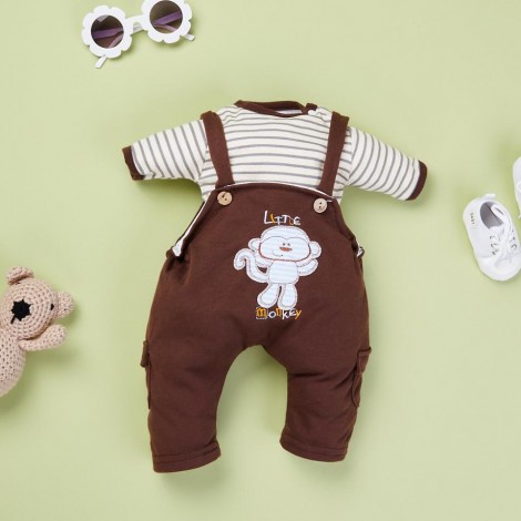 Brown Striped T Plus Brown Monkey Strap Skirt For 22'' Reborn Baby Doll Boy/Girl