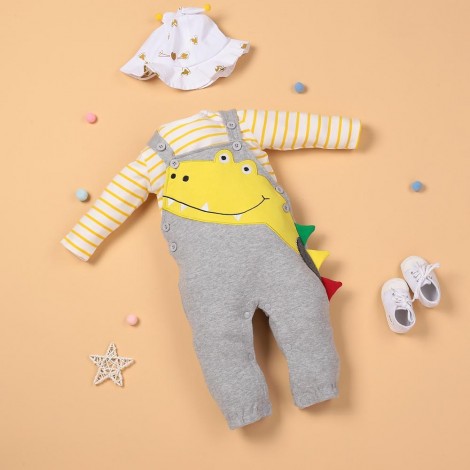 Yellow Striped T Plus Crocodile Bib Pants For 22'' Reborn Baby Doll Boy/Girl