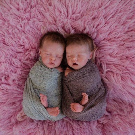 17 '' Real Lifelike Twins Sister Aidan And Nadia Sleeping Reborn Baby Doll Girl , Birthday Present Gift