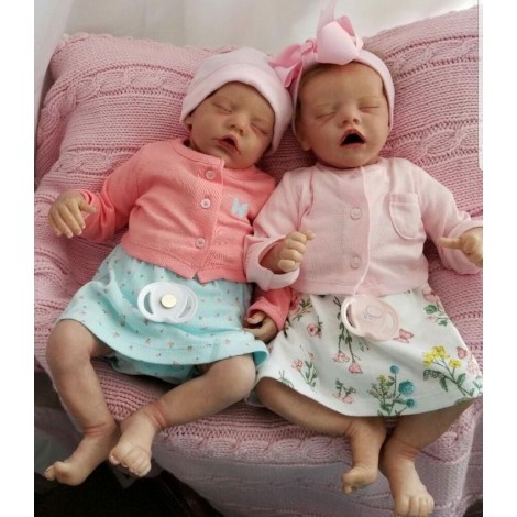 17 '' Real Lifelike Twins Sister Dora And Doris Sleeping Reborn Baby Doll Girl , Birthday Present Gift