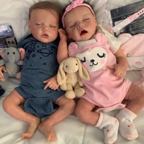 17 '' Real Lifelike Twins Sister Daphne  And Lloyd Sleeping Reborn Baby Doll Girl , Birthday Present Gift