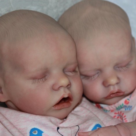 17 '' Real Lifelike Twins Sister Dolly  And Lloyd Sleeping Reborn Baby Doll Girl , Birthday Present Gift