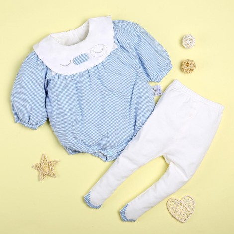 Blue Plaid Cute Top With White Pants Suit For 22'' Reborn Baby Doll Girl