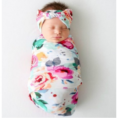 Adorable Baby Swaddle Blanket And Headband Set