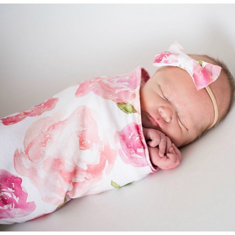 Adorable Baby Swaddle Blanket And Headband Set